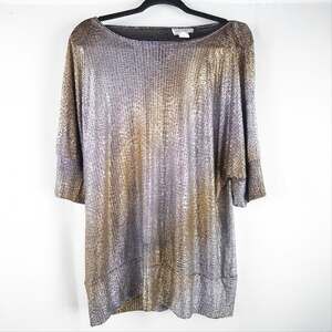 Jamie Nicole Collection Metallic Gold and Silver Dolman Sleeve Tunic Top